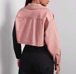 Veste en jean courte pour femme, OEM, haute qualité, décontractée, en denim teint rose et noir, authentique, personnalisable, vente en gros - Product Image 3