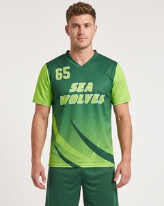 Maillot de lacrosse vert à col en V de qualité supérieure, personnalisé par sublimation, en polyester, avec numéro d'équipe - Product Image 1