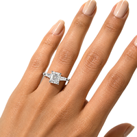 Bague de mariage minimaliste et délicate en or massif 10K 14K 18K et platine, avec trois pierres en diamant de laboratoire taille Asscher et taille baguette conique, vente en gros