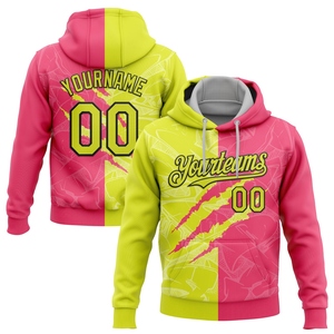Sweat-shirt à capuche 3D pour homme, nouveau design, motif patchwork personnalisé, jaune fluo, rose fluo-noir, vente en gros directe - Product Image 1