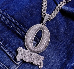 Colgante de Moissanita Número 0 Personalizado, Plata de Ley 925, Letra Burbuja con Incrustaciones de Diamantes, Joyería Hip Hop Unisex para Uso Diario - Product Image 6