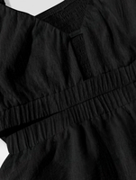 Robe mini noire à épaules dénudées et découpes pour femme, à manches longues, avec buste froncé et jupe évasée, idéale pour les soirées, vente en gros et personnalisation
