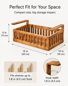 Wooden Under Shelf Storage Basket Acacia Hanging Organizer Rack Open Slat Kitchen Pantry Bathroom Shelf Tray - Product Image 3