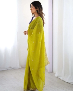 Sari de Georgette Bordado KV Estilo Bollywood (Amarillo) - Product Image 3