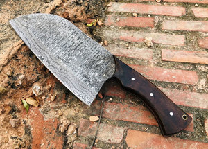 Custom Handmade Damascus Steel Serbian Cleaver Knife Rose Wood Handle Personalized Sharp 7" Blade Ambidextrous Multi-Purpose - Product Image 5