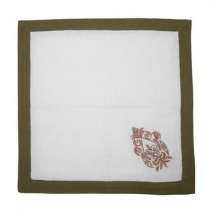 Serviette de table en coton brodée blanche de designer avec bordure, linge de table réutilisable de qualité supérieure pour une décoration élégante de la salle à manger et de la maison - Product Image 1
