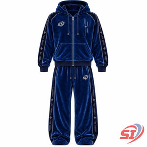 SAAJAN Premium Ocean Sapphire Code 280 GSM 100% Cotton <b>Velour</b> Velvet Rhinestone Crystal <b>Tracksuit</b> Hoodie Baggy Pants Luxury - Product Image 1