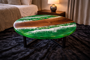 Handmade Eco-Friendly Green <b>Epoxy</b> Resin River Coffee <b>Table</b> Round Luxury Living Room Furniture Diwali - Product Image 2