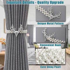 Attaches de rideaux en cristal et perles en forme de tête de cerf, élégants supports magnétiques pour rideaux de salon - Product Image 5