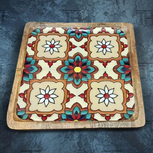 Hot Selling Design Wood Enamel Printed Platter Wooden Platter wooden Tray Enamel Tray Printed Platter at very best factory Price - Product Image 1