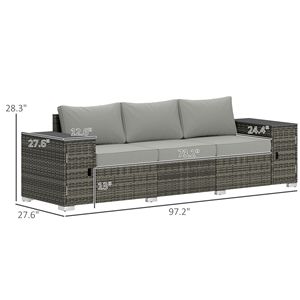 3-Seater Gray <b>Outdoor</b> Patio Sofa Wicker Material with Thickened <b>Cushions</b> Wide Armrests for Porch Yard Includes <b>Storage</b> Feature - Product Image 3