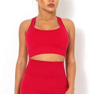 Ensemble de soutien-gorge de sport et short de gym double couche pour femme, en Spandex/Nylon uni sans couture, 2 pièces, service ODM - Product Image 2