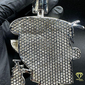 Pendentif en argent 925 avec personnage de dessin animé serti de pierres CZ micro-pavées, collier statement hip-hop - Product Image 4