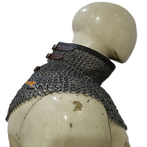 ปลอกคอเหล็กแบบโซ่ยุคกลาง เหล็กกล้าอ่อน 9 มม. แบบตอกหมุดพร้อมแหวนรอง ตกแต่งด้วยหนัง ปิดด้วยหัวเข็มขัด ชุดเกราะสำหรับนักรบจำลอง - Product Image 4