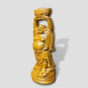 Handcrafted Natural Rosewood Laughing Buddha Sculpture Feng Shui Wealth <b>Statue</b> for Home Office Decoration - Product Image 4