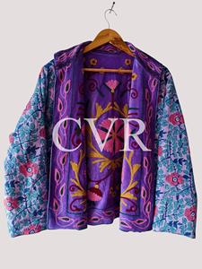 เสื้อโค้ทปักลายดอกไม้สีม่วง คอจีน แขนยาว ไซส์ใหญ่ เสื้อคลุมฤดูใบไม้ร่วงสำหรับผู้หญิง สไตล์ลำลอง - Product Image 4