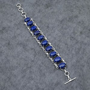 Natural Lapis Lazuli Cabochon <b>Bracelet</b> Handmade 925 Sterling Silver Bridal Gift For Women Wife Mother Elegant - Product Image 6
