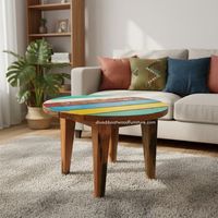 Table basse rustique artisanale en teck recyclé couleur naturelle pour intérieur/extérieur, villa, salon, maison, jardin