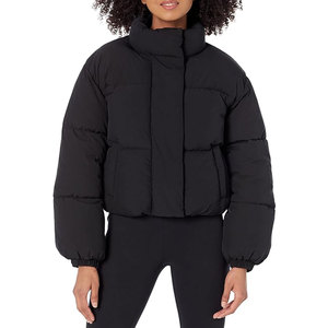 Women's <b>Cropped</b> Full-Zip <b>Puffer</b> <b>Jacket</b> Winter Warm Stand Collar Quilted Insulated Cold Weather Coat Casual Layered Outerwear - Product Image 1