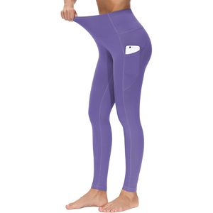 High Waist Seamless <b>Yoga</b> <b>Leggings</b> With Pockets Full Length Solid Purple Spandex Nylon Pants Women Fitness Gym Wear - Product Image 2
