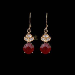 Tushi Polki 18K Gold Plated Drop Hoop Earrings-Ethnic Geometric Zircon & Pearl - Product Image 2
