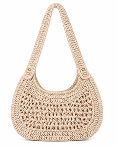 Sac à bandoulière bohème en crochet, design ajouré, sac de plage d'été, sac à main pour femme, usage quotidien, couleur beige, en coton, pour le shopping - Product Image 1