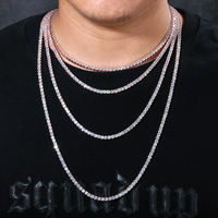 Collier chaîne tennis hip-hop en laiton plaqué or 18 carats et argent, serti de zircons et diamants, pour hommes et femmes