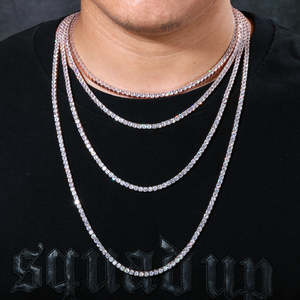 wholesale hip hop jewelry <b>iced</b> <b>out</b> 18k gold silver plated brass zircon diamond tennis <b>chain</b> necklace for men women - Product Image 4