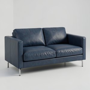 โซฟาหนังแท้สุดหรู สไตล์โมเดิร์นกลางศตวรรษ หุ้มเบาะสีน้ำเงิน สำหรับใช้ในห้องนั่งเล่น ร้านกาแฟ ร้านอาหาร - Product Image 2