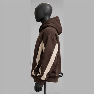 Wholesale Mens Oversized Hooded Sweatshirt <b>Brown</b> Beige Color Blocking Casual Autumn Wear Knitted Regular Sleeve <b>Fleece</b> Material - Product Image 2