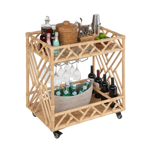 Rattan 2-Tier <b>Bar</b> Serving Cart on Lockable Wheels - Product Image 1
