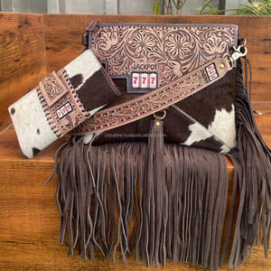Vente chaude usiné à la main en cuir sacs à bandoulière et usiné à la main dames RFID blocage portefeuille à la mode peau de vache pochette femmes ensembles - Product Image 2