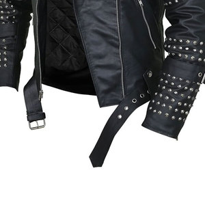 <b>Men's</b> Punk Style PU Leather Motorcycle <b>Jacket</b> With Rivets And Zipper Closure Turn-down Collar Slim Fit Autumn Wear - Product Image 5