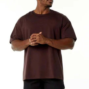 Premium <b>100</b>% Cotton Heavyweight Oversized Men's T-<b>Shirt</b> - Plain Brown Streetwear Drop Shoulder Tee - Custom Logo Plus Size Blank - Product Image 4