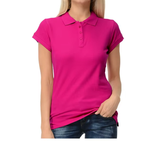 Polo en coton bleu pour femme, manches courtes, couleur unie, décontracté, tricoté, respirant, coupe classique, vente en gros OEM - Product Image 5