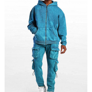 Ensemble de survêtement bleu à capuche pour homme avec imprimé ange et motif Cœur Sacré, streetwear, sweat-shirt et pantalon long, coupe classique - Product Image 4