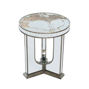 Elegant Floral Design 21.5x21.5x25\" Round <b>Console</b> <b>Table</b> with Mirrored <b>Silver</b> Finish - Product Image 2