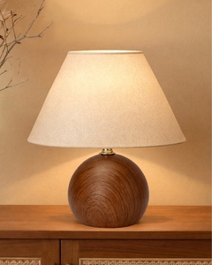 Round wood grain <b>table</b> lamp fabric shade metal <b>bedside</b> light small space nightstand lamp bedroom living room wholesale OEM - Product Image 2