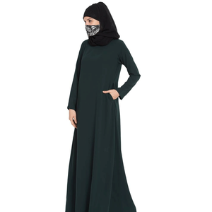 Abaya longue pour femme, couleur unie, coupe ample, ourlet droit, tenue de prière du Moyen-Orient - Product Image 3