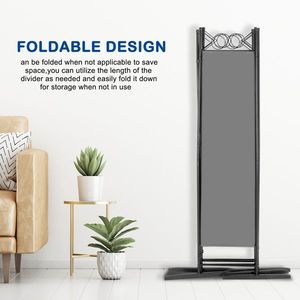 Paravento Pieghevole a 4 Ante 6FT in Tessuto Poliestere 160g con Telaio in Acciaio al Carbonio Grigio - Divisorio Pieghevole con Piedini in Plastica - Product Image 6