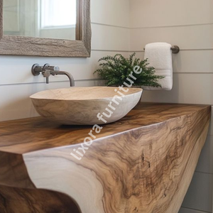 Luxury Handcrafted Live Edge Solid Wood <b>Floating</b> Vanity Artistic Natural Bathroom Console <b>Unit</b> - Product Image 3