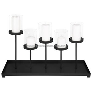 Plateau bougeoir 5 tasses noir mat pour réception de mariage, centres de table à manger - Product Image 3