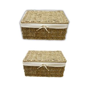 Wicker SEAGRASS <b>STORAGE</b> <b>BASKET</b> with Lid Set of 3 Sizes for <b>Storage</b> and Decoration - Product Image 1