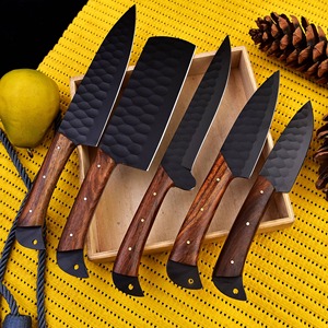 Ensemble de couteaux de chef personnalisé fait main, 5 pièces, en acier carbone 33 couches, lame de 3,9 pouces, bord droit, revêtement poudré, ambidextre, manche en bois - Product Image 3