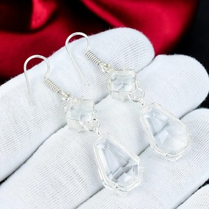Boucles d'oreilles en topaze blanche, argent sterling 925, pierres précieuses, boucles d'oreilles pendantes, bijoux en argent faits à la main pour femmes, cadeau d'amour - Product Image 4