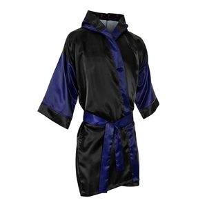 Bata de Boxeo Personalizada Unisex Negra y Azul con Capucha de Satén, Ropa Deportiva para Peleas, Bata y Cinturón para Adultos - Product Image 5
