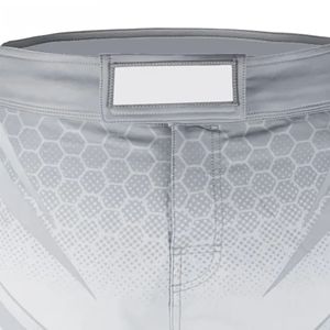 Shorts MMA unisexes, impression par sublimation, motif hexagonal gris, évacuation de l'humidité, coupe régulière, 100% polyester 160g, vêtements de sport - Product Image 4