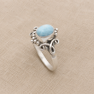 Pure 925 Sterling Silver Oval Blue Larimar <b>Ring</b> Rose & Yellow Gold Plated Handmade Scroll <b>Boho</b> Statement Fine Gift Jewelry Women - Product Image 5