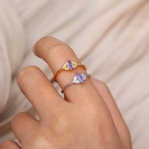 Anillo de tanzanita, delicado anillo con piedra preciosa azul, plata de ley 925, chapado en oro de 14 quilates, banda de pétalos, anillo de compromiso, regalo para ella - Product Image 4