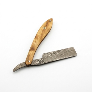 Navaja plegable de acero de Damasco hecha a mano, mango de madera de olivo, navaja de afeitar estilo vintage, fabricante directo de fábrica. - Product Image 1